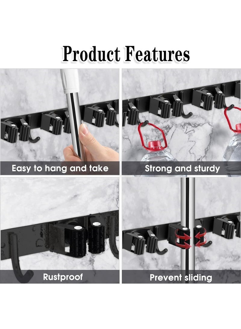 [Strong Hold, Non-Slip Design] - The broom holder wall mount is made of rust-free 304 stainless steel, more durable than plastic materials, holds items up to 13kg when secured with screws (or 3 lbs when secured with self-adhesive). The tool holder is combined with non-slip silicone to prevent scratches, and slots are double rubberized to provide a stronger grip on your items. - Image 3